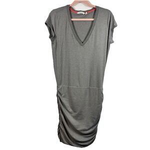 Athleta Step Up Dress Medium Gray Heathered V-Neck Ruched Side Cap Sleeve S2014